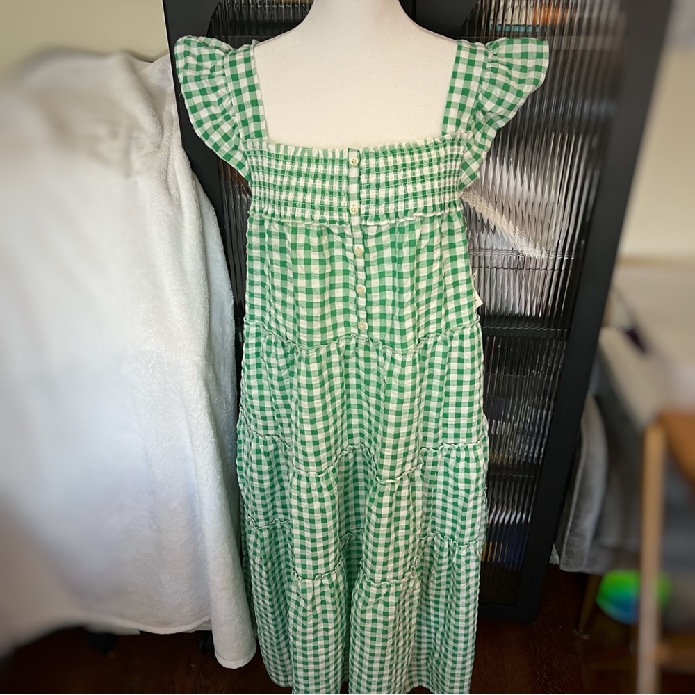 NWT Old Navy L Green Gingham Seersucker Midi Dress - Picture 2 of 5